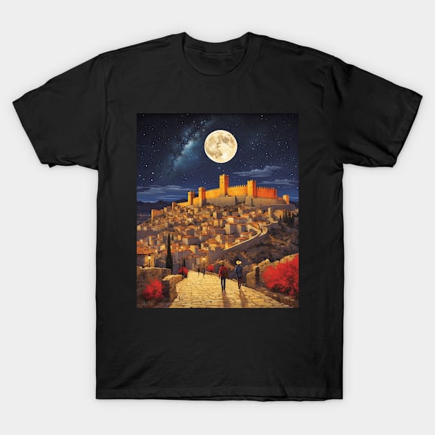 Avila Walls Starry Night Spain Travel Tourism Retro Vintage T-Shirt by TravelersGems